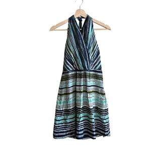 Athleta‎ halter top fit and flare summer dress y2k aqua brown striped women's 8